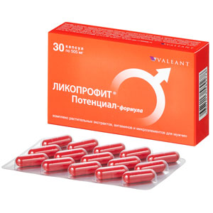 ЛИКОПРОФИТ<sup>®</sup> Потенциал-формула<br><h3>Капсулы массой 505 мг +-10%</h3>