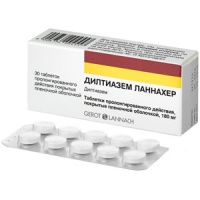 Дилтиазем Ланнахер <h3>Дилтиазем<br>таблетки пролонгированного действия,<br>покрытые пленочной оболочкой 180 мг №30</h3>