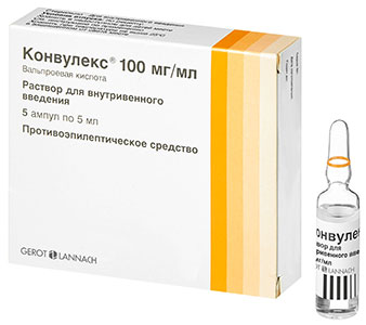 Конвулекс<sup>®</sup><h3>вальпроевая кислота<br>раствор для внутривенного введения 100 мг/мл, ампулы 5 мл №5</h3>